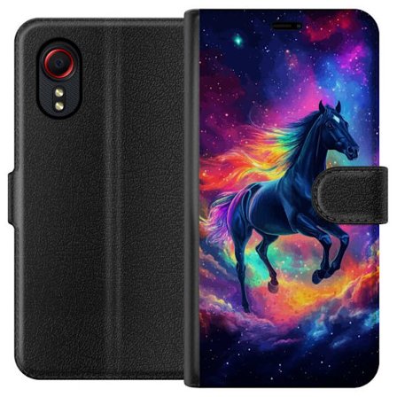 Kompatibelt Plånboksfodral till Samsung Samsung Galaxy Xcover 5 Färgstark galaxhäst med regnbågsmane i rymdmiljö, magisk fantasyillustration för