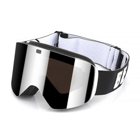 Cylindriske dobbeltlags skibriller, komfortable, vindtætte snebriller til skiløb, snescooterkørsel, sort sølvlinse