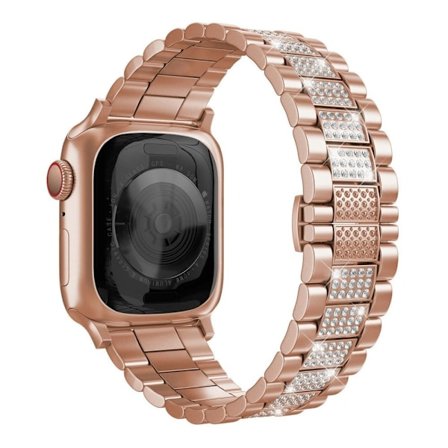 Apple Watch Series 8 (45mm) / Watch Ultra kolme helmeä strassikoristeinen koristeellinen kelloranneke - Ruusukulta