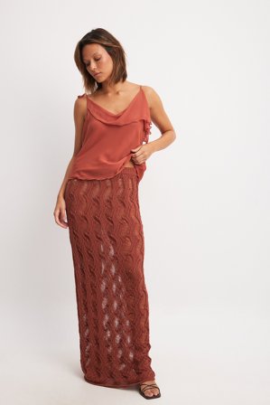 NA-KD Wavy Crochet Knitted Skirt - Jupes en tricot - Orange - XL