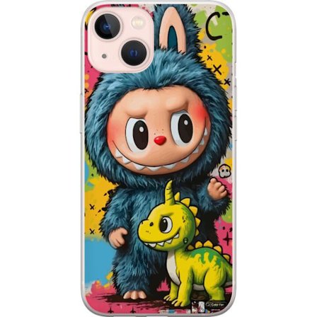 Yhteensopiva Puhelinkuori Apple Apple iPhone 13 Söpö hahmo sinisessä hirviöasussa Labubu, jossa pieni keltainen dinosaurus värikkäässä kawaii