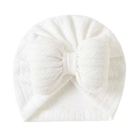 Trendy Jenter Hodeplagg Småbarn Elastiske Luer Baby Turbanhatt Sløyfe Pullover Hatter Ensfarget for Dusjfester Hvit White