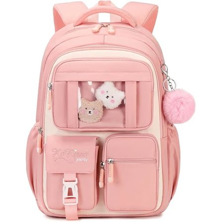 Barneskoleryggsekk for jenter (1.-5. klasse), 22L, ergonomisk, egnet for alderen 7-10 år