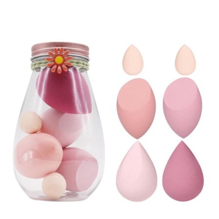 Makeup Svampe Sæt, 6-Deles Beauty Blender Æg med Etui, Flerfarvede Applikatorer til Creme og Væske (Pink)