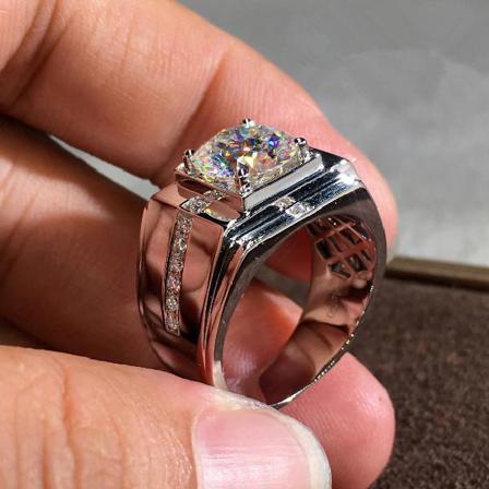 925 Hopeoitu käsintehty sormus miehille ja naisille zirkonikrist Silver US 10 Size (19,8 mm i diameter)