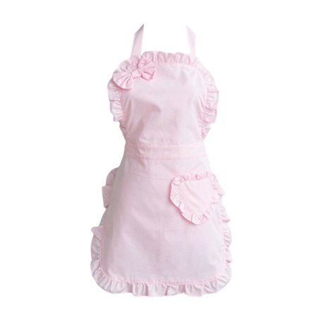 Prinsesseforklæde Stuepige Forklæde Madlavningsforklæder Kvinder Retro Forklæde med Lommer Flæseforklæde Servitrice Forklæde Køkkenforklæde Pink