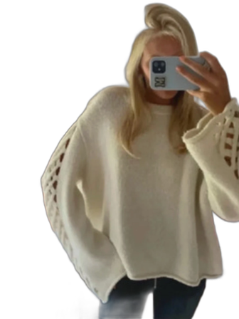 Vit stickad tröja med snörning