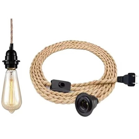 Hamp Tau Lysekrone 4,5m med E27 Sokkel - Vintage DIY Pendellampe for Hjem Soverom Bar - Kompatibel med Enkelthodet Hengelampe