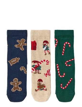 Lindex Sock 3 P Christmas - Navy - 22/24