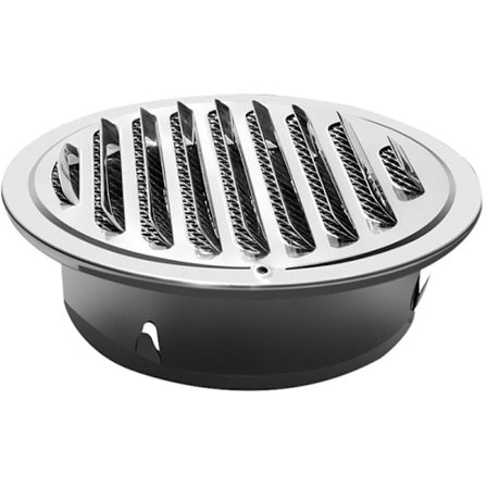 Rund luftventilrist i rustfritt stål med netting, kompatibel med eksosrørdiameter 10