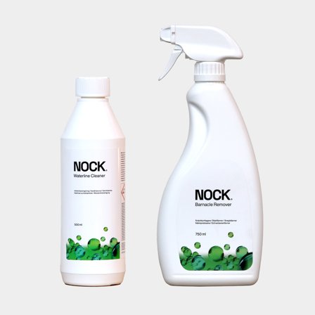Puhdistuspaketti, jossa on merirokonpoistoaine rungolle ja vesirajalle, NOCK Waterline Cleaner, 500 ml + NOCK Barnacle Remover, käyttövalmis, spray, 