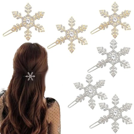 Glitterende Snøfnugg Rhinestone Hårspenner 6-pakning - Gull & Sølv Krystall Brudehårnåler for Kvinner Jenter, Vinter Bryllup Hårpynt