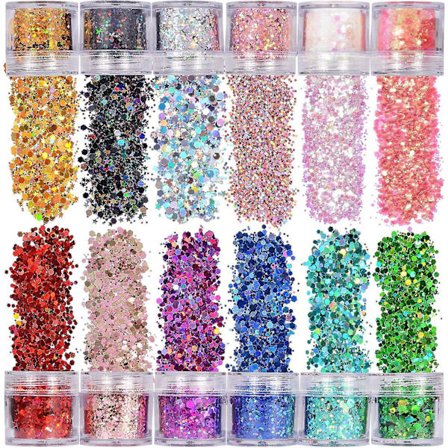 Holografisk Chunky Glitter 12 Färger (utan Lim)