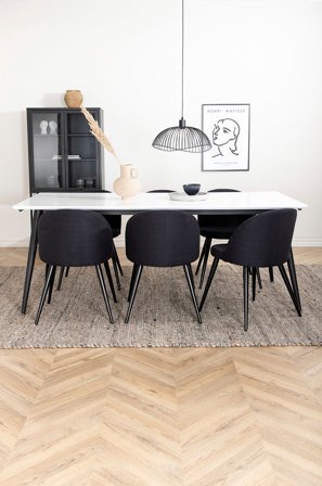 Venture Home - Matgrupp Jimmy med 6 st matstolar Velvet - Vit - Matgrupp 6 personer - Från Homeroom