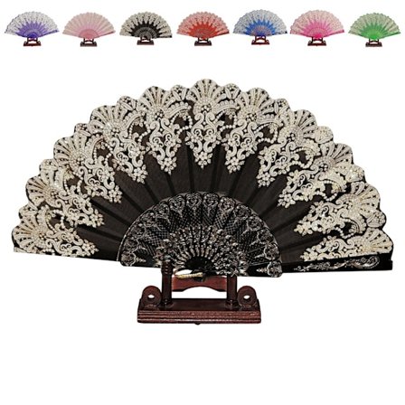 Vifte - Hvid kant med glimmer - Chiffon med plastikbund - Flere farvevalg