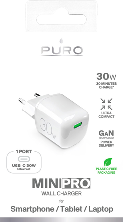 PURO Wall charger GaN 30W 1xUSB-C, white