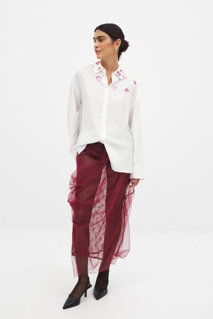 NA-KD ART Jupe drapée en dentelle - Jupes mi-longues - Burgundy - EU 36