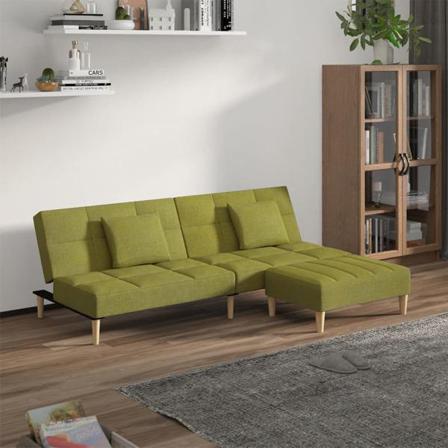 Vidaxl Bäddsoffa 2-sits Med Två Kuddar Och Fotpall Mörkgrön Tyg Grön
