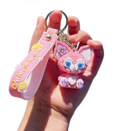 Shxx Dame Nøglering, Pung Ornament, Håndtaske Tegneserie Sød Byggeklodser Lille Dyr Vedhæng, Nøglering Med Håndledsrem