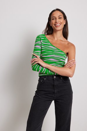 NA-KD One Shoulder Jacquard Knitted Top - One Shoulder Top - Multicolor - EU 38