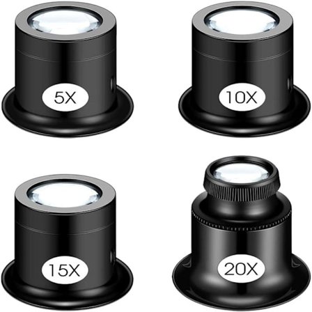 4 kpl Jalokiviluppia, Jalokivikauppiaan Suurennuslasi Kellosepän Silmälasit, Luuppi Suurennin Koruihin, Kolikoihin, Kiviin, Postimerkkeihin (5X 10X 