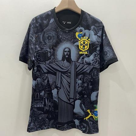 Säsong 2425 Brasilien Special Edition tröja thailändsk version kortärmad fotbollströja snabbtorkande andningsbar sportkläder Svart Black M