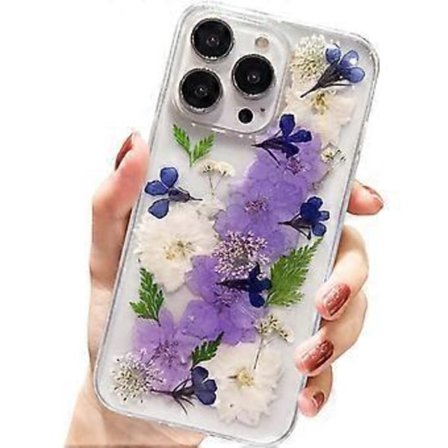 Design til iPhone 13 Pro Cover Blomster, Klar Sød Presset Tørret Blomst Design Cover Transparent Blød Tynd TPU Beskyttende Blomster Kvinder (Marine 