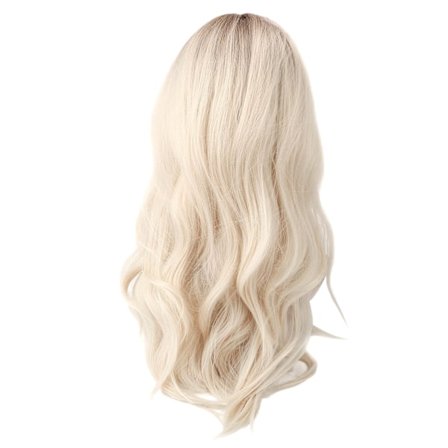 Gradient Blond Brun Lang Krøllete Parykk Kvinner Varmebestandig Syntetisk Parykk med Pannelugg for Cosplay Fest