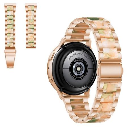 22mm Universal jazzy three bead resin urrem i rustfrit stål - Rødguld / Lyserød Grøn Gold
