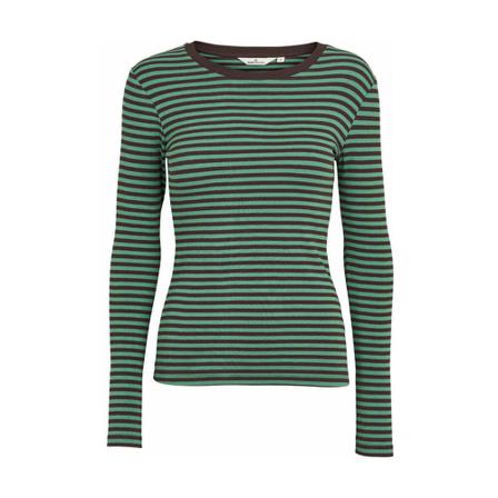 Basic Apparel Basic Apparel - Ludmilla LS Tee Gots - Stripe Frosty Spruce / Chocolate Plum Grøn, Dame Langærmet