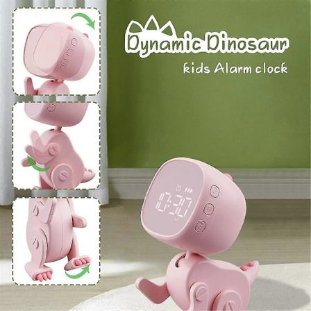 Digital väckarklocka för barn, tre alarm, dinosaurieväckarklocka med variabel form, snooze, Nig