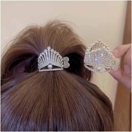 Kristallpärla Hårklämma Klo Silver Rhinestone Hårspännen Liten Krona Hästsvans Hårklämma Glittrande Hästsvanshållare Hårklämma (Silver Crown)