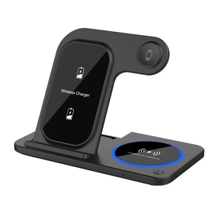 Trådløs opladningsstation aluminiumbeslag til 3 enheder telefon ur øretelefon brug