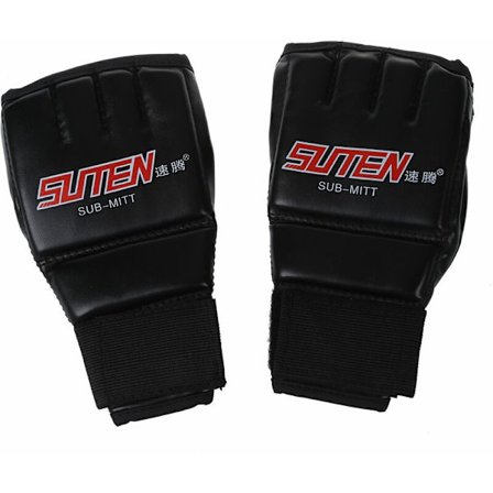 PU Profesjonell Thai Muay Pattern Treningshansker Sandbag Punch Sparring Halv Finger Svart + Rød