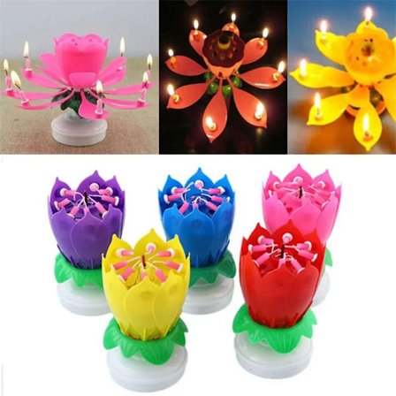 Candle Flower For Kids Gift Party Double Lotus Music Candle Romantic Happy Birthday Music Play Lotus Candle Magic Musical