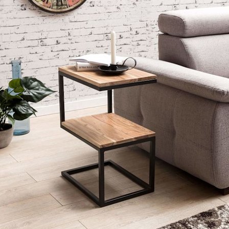 Rootz-sivupöytä S-muotoinen massiivipuu akaasia - metalli 45 x 60 x 30 cm - Design Olohuoneen pöytä Maalaistyylinen - Anstellisch säilytyspöytä neliön