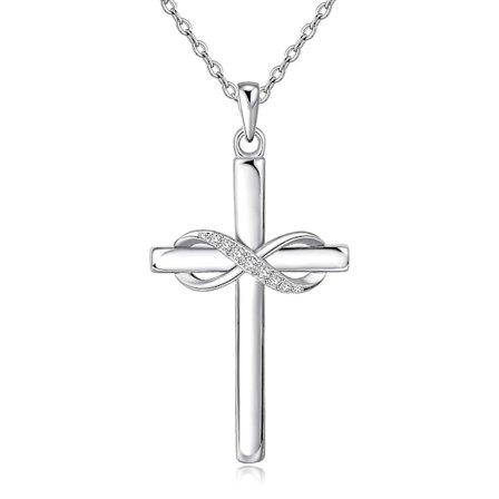 925 Sterling Silver Kors Halsband Dam Infinity Halsband Flickvän Kors Smycken Gåva Till Kristus