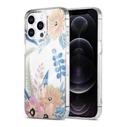 iPhone 12 Pro Max Mobilskal MagSafe - Blommor Rosa/Blå