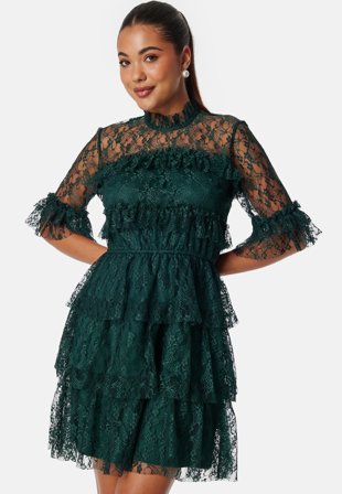 Bubbleroom - Frill Lace Dress - Dark green - Kläder