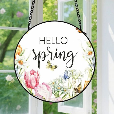 HELLO Forår Vindue Hængende Solfanger Skilt Dekoration - Akryl Vindue Hængende Solfanger til Par Souvenir, til Housewarming Par Gave