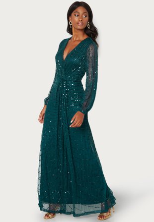 AngelEye Long Sleeve Seqiun Dress Emerald Klær