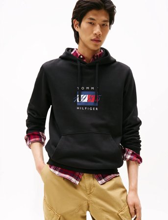 Tommy Hilfiger Linear Flag Graphic Hoodie - Black - M