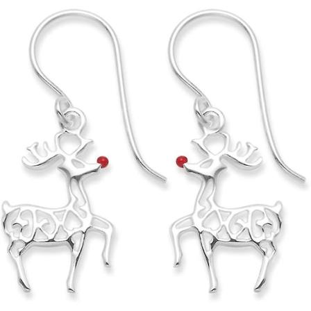 Heather Needham Sterling Silver Rudolph-porojen korvakorut punaisella nenällä - Koko: 16mm X 11mm + Langat Lahjapakkauksessa 6094red
