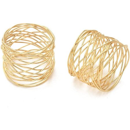 2 stk. Guldfarvede runde servietringeholder i metal til bryllup og daglig borddekoration