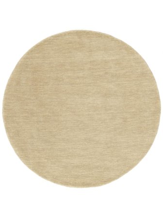 Alfombra De Lana Lisa Handloom Beige Crema Redonda Pequeño