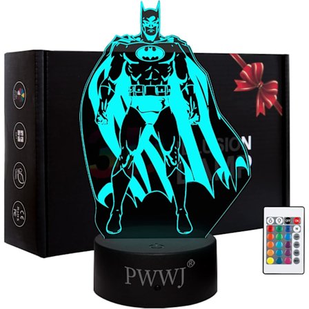 3D Nattlys The Batman Actionfigur Sengelampe Skrivebord Illusionslampe Fargeskiftende LED Akryl RGB Lys for Fans Leke, Barnerom Innredning