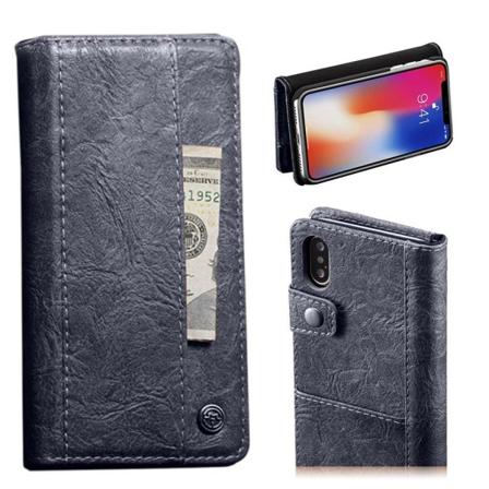 iPhone Xs Max CASEME vintage tyylinen synteetti nahkainen lompakko suojakotelo - Sininen Blue