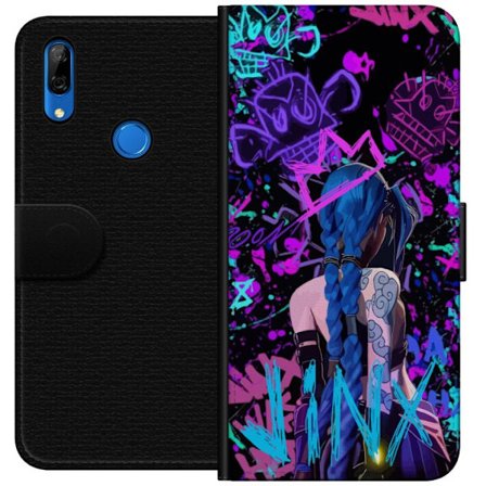 Yhteensopiva Lompakkokotelo Huawei Huawei P Smart Z Värikäs graffitipiirustus, jossa on sinipäinen hahmo urbaanissa katutaidetyylissä