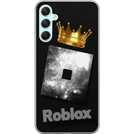 Kompatibelt Mobildeksel til Samsung Samsung Galaxy A34 Minimalistisk svart og sølvfarget Roblox-symbol med gylden krone og luksuriøs gamer-estetikk