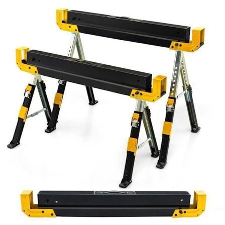 Sammenklappelige Bukk PAIR COSTWAY - Maks. belastning 1180kg - 61,5-82,7CM - Side støttekanaler - Justerbar højde - Skridsikre fødder - Gul